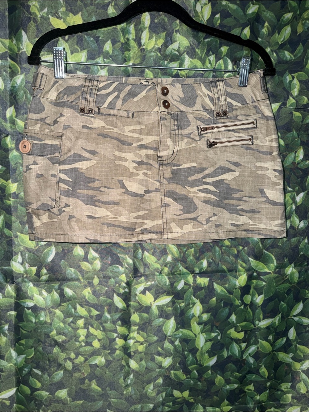 “Vintage” Fox Camo Mini Skirt in Tan and Gray